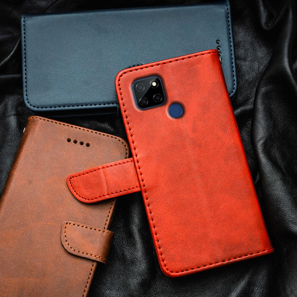 สําหรับRealme V3 Q2iพรีเมี่ยมหรูหราหนังแท้Flip-Topเคสโทรศัพท์กระเป๋าสตางค์ในตัวผู้ถือบัตรKickstandกั