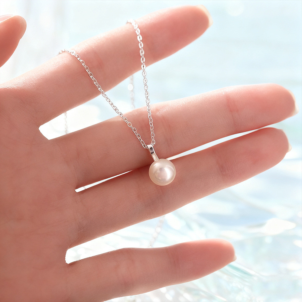 S999 สร้อยคอ de Toilette กระเป๋าสะพายโซ่ผู้หญิงเกาหลีสไตล์ S999 เงินสเตอร์ลิงสร้อยคอมุกน้ําจืด hello