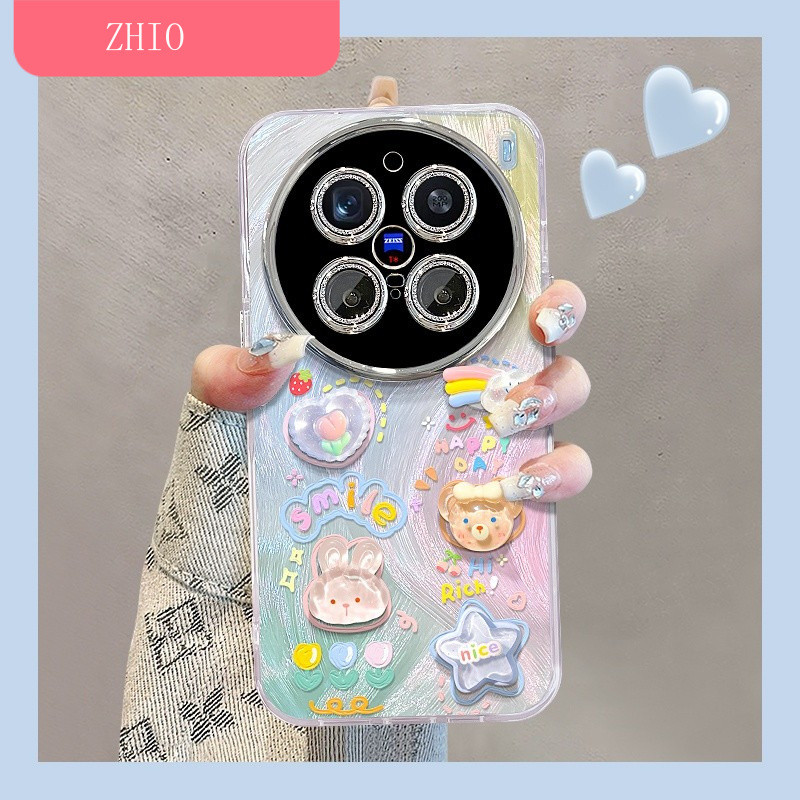 [607] มาพร้อมกับการป้องกันเลนส์ เหมาะสําหรับ Vivo  X90 X100 X200 pro X200fe  V23 V25pro V27 V40 เหมาะสําหรับ vivox200 เคสโทรศัพท์ vivox100 เม็ดสีตุ๊กตากระต่าย s20/19/s17s18x60s16