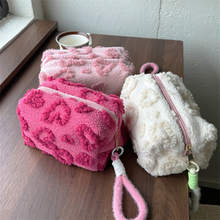 Women Fashion Makeup Bag Love Plush  Pink Solid Color Toiletry Bag Cosmetic Organiser Portable Travel Organiser Bag  Wash Bag