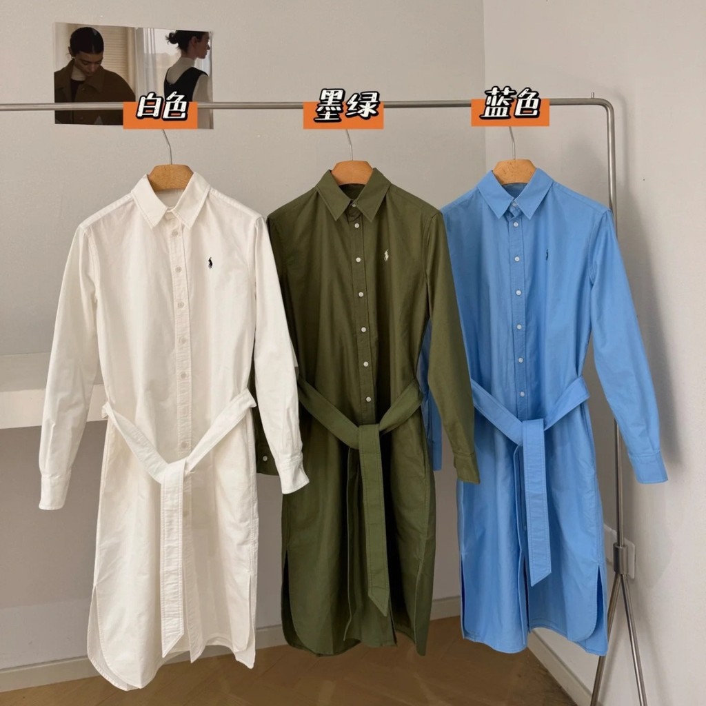 JINU RL*Ralp Women's Oxford Cloth Long Sleeve Dress Simple Fashion Style