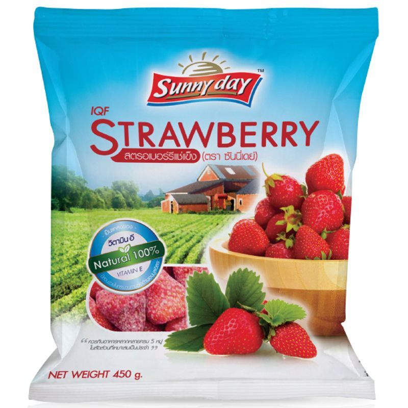 ซันนี่เดย์สตรอเบอร์รี่แช่แข็ง 450กรัม Sunny Day Frozen Strawberry 450g. [หมายเลขบาร์โค้ด 8856843001573 ]