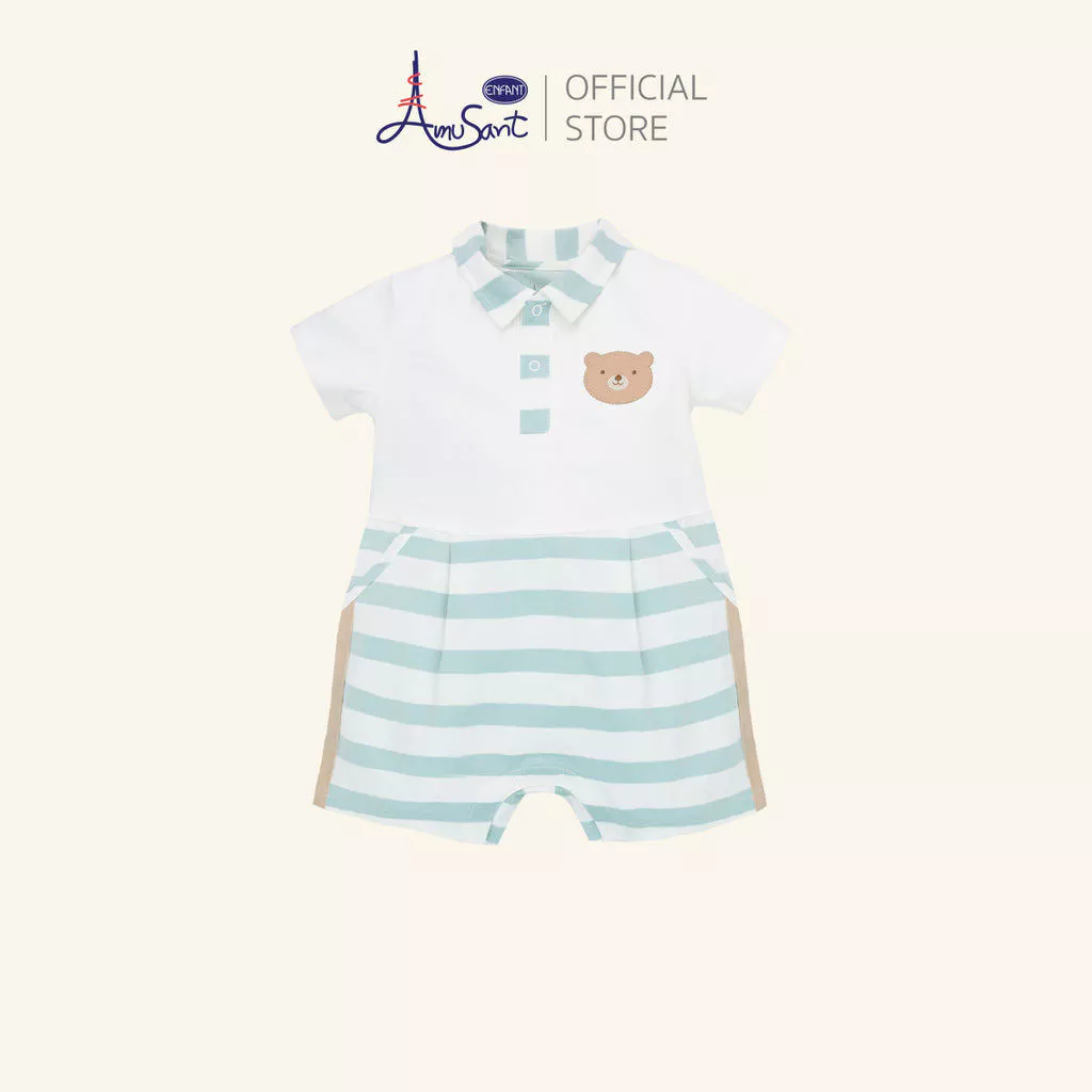 AMUSANT ชุดบอดี้สูท คอปก เด็กผู้ชายแขนสั้นขาสั้น 3-24 เดือน EH8R16