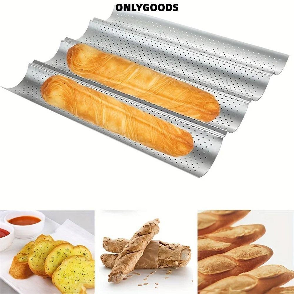 ONLYGOODS ถาดอบ Baguette, Waves Nonstick Baguette Mold, French Bread Toast 2/4 Grooves Bakeware Fren