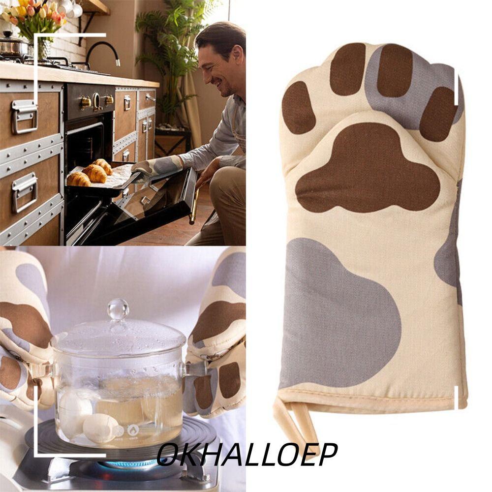 IOKHALLO ถุงมือเตาอบอบ, ถุงมือเตาอบไมโครเวฟป้องกันน้ําร้อนลวกป้องกันความร้อน, ถุงมือฉนวนไมโครเวฟผ้าฝ้ายสีเทา