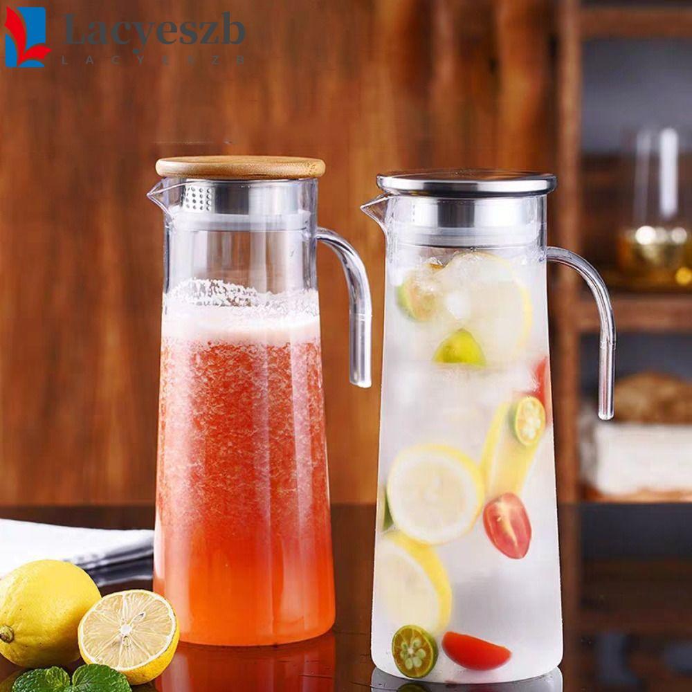 LACYESZB ขวดน้ํา, ใส 1.0L/1.2L/1.6L อะคริลิคเหยือกโปร่งใส, กาน้ําชาขนาดใหญ่ไม้/ฝาสแตนเลสทนความร้อนเหยือกน้ําผลไม้ห้องครัว