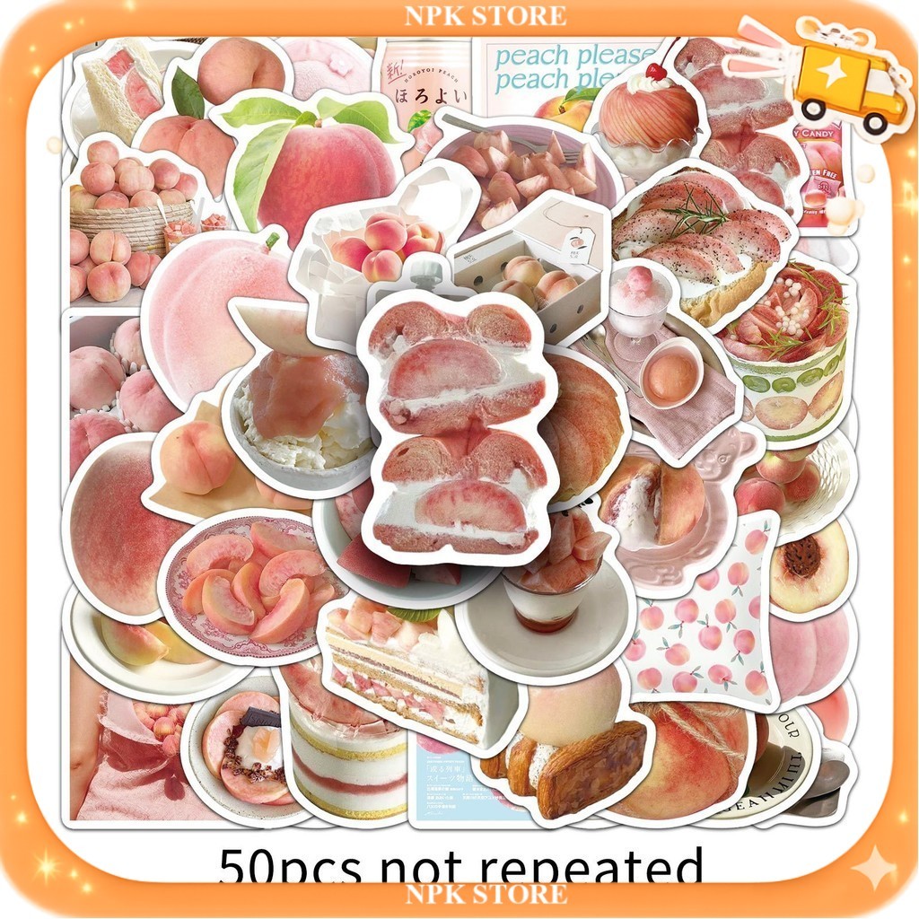 🔥🇹🇭พร้อมส่ง🇹🇭🔥 50แบบ Sticker อาหาร ขนม ทำจากลูกพีช Peach food dessert beverage