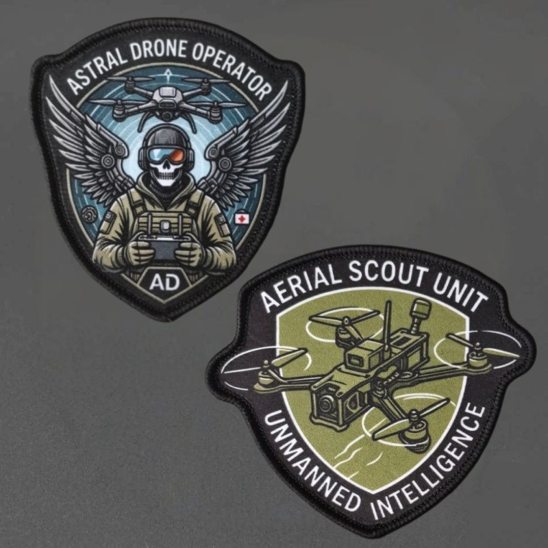 2PCS Skull Drone พิมพ์ Patch ยุทธวิธี Hook & Loop เสื้อกั๊กกระเป๋าเป้สะพายหลังเกียร์, Multi-use Decor Badge สําหรับเสื้อผ้า