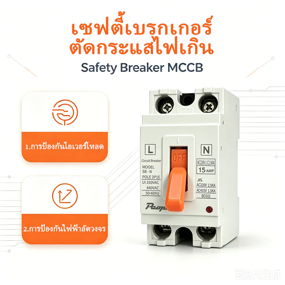 สินค้าขายดี เบรกเกอร์ตัดไฟอัตโนมัติ ยี่ห้อ People รุ่น SB-N 2P มินิเบรกเกอร์