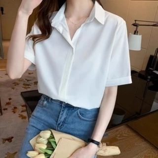 เสื้อเชิ้ตสไตล์ Salt ทรงหลวม แขนสั้น ใส่ทำงาน ดูแพง ดีไซน์มินิมอล