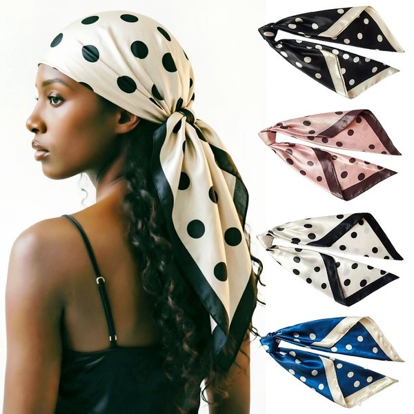 90 ซม.Retro Big Polka Dot จําลองผ้าไหม Big Square ผ้าพันคอยุโรปอเมริกัน Hip-Hop Headscarf ซาตินพิมพ์ผ้าพันคอผ้าไหมแถบคาดศีรษะมัลติฟังก์ชั่ตกแต่งผ้าพันคอสแควร์