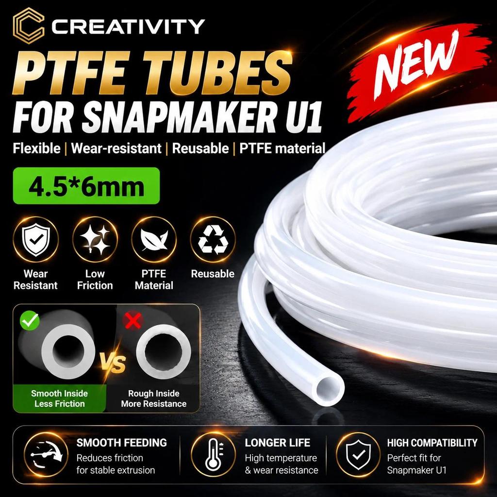 4.5*6mm PTFE Tube 25.59in White Teflonto Tubing For Snapmaker U1 3D Printer Hotend Filament Feed Pip