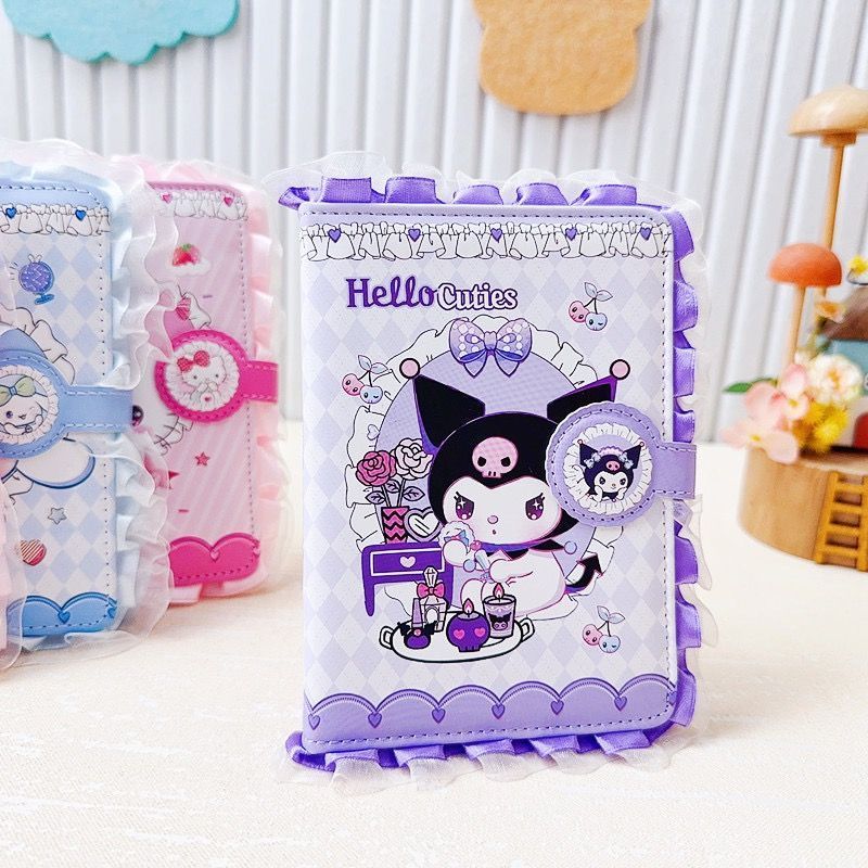 Sanrio Kuromi Lace Magnetic Buckle Book PU Decompression Cute Girl Handbook Notebook Notepad