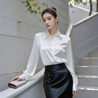 เสื้อเชิ้ตซาตินเกาหลี ผ้าลื่นใส่สบาย ขาวใสดูแพง แต่งตัวทำงาน&เดท ของใหม่2026