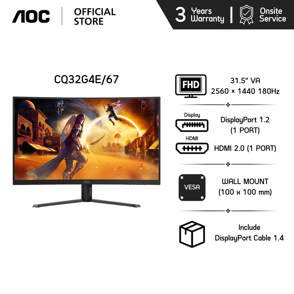 AOC CQ32G4E/67 MONITOR (จอมอนิเตอร์) 31.5" VA 2K 180Hz