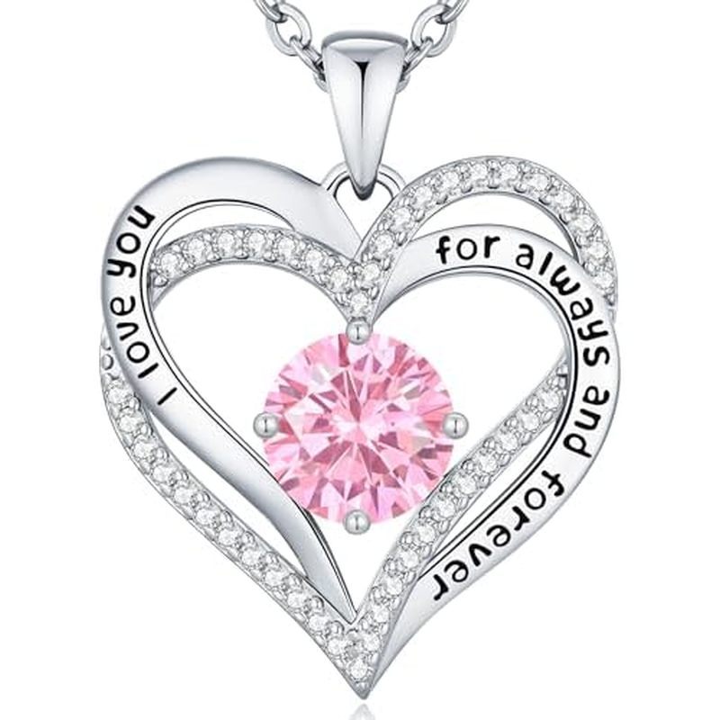 CDE แกะสลัก Forever Love Heart Birthstone สร้อยคอเครื่องประดับของขวัญสําหรับผู้หญิง | Hypoallergenic