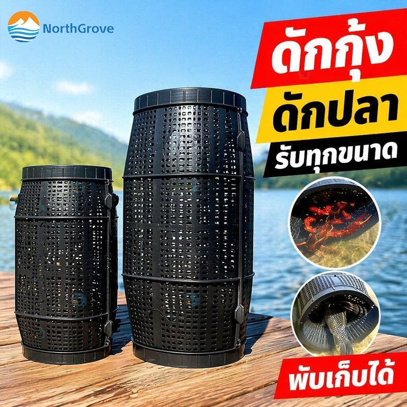 ลอบดักปลา พลาสติก แปดรู กรงดักปลา ดักกุ้ง ดักปู ดักปลาไหล พับได้ พกพา