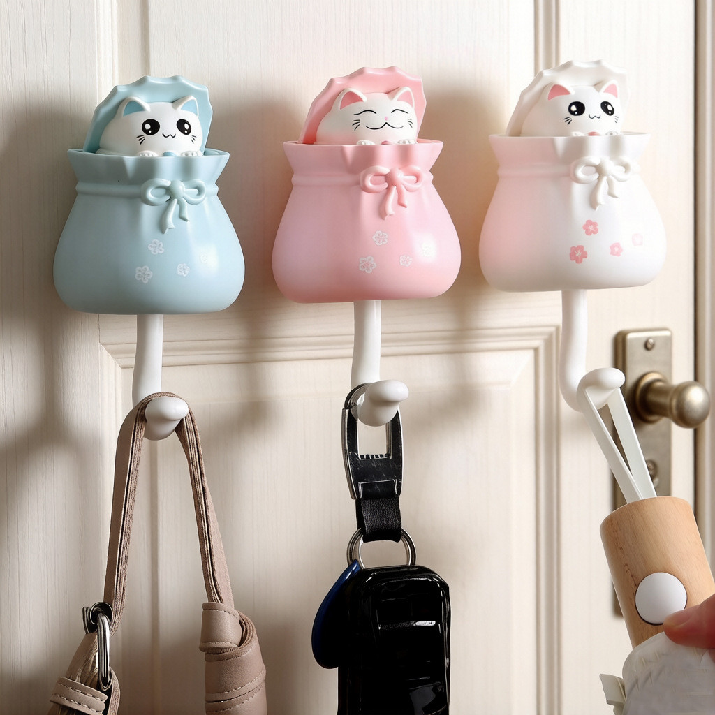 Creative Wall Hook น่ารักเจาะฟรี Strong Traceless Sticky Hook Wall Key หลังประตู Coat Hook