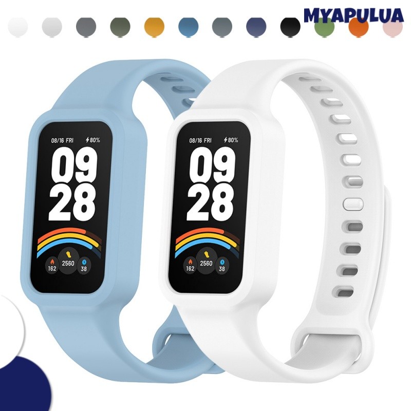สายรัดซิลิโคนอ่อน for Xiaomi Smart Band 9 Active / Redmi Band 3 ยางปรับได้เปลี่ยนแถบป้องกันหน้าจอโดยไม่มีฝาฟิล์ม