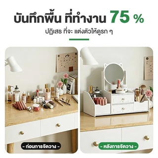 leerhome ชั้นเก็บเครื่องสำอาง มีกระจก โต๊ะแต่งหน้า ชั้นวางเครื่องสำอาง มีลิ้นชัก กันฝุ่นใส่ของได้เยอะ
