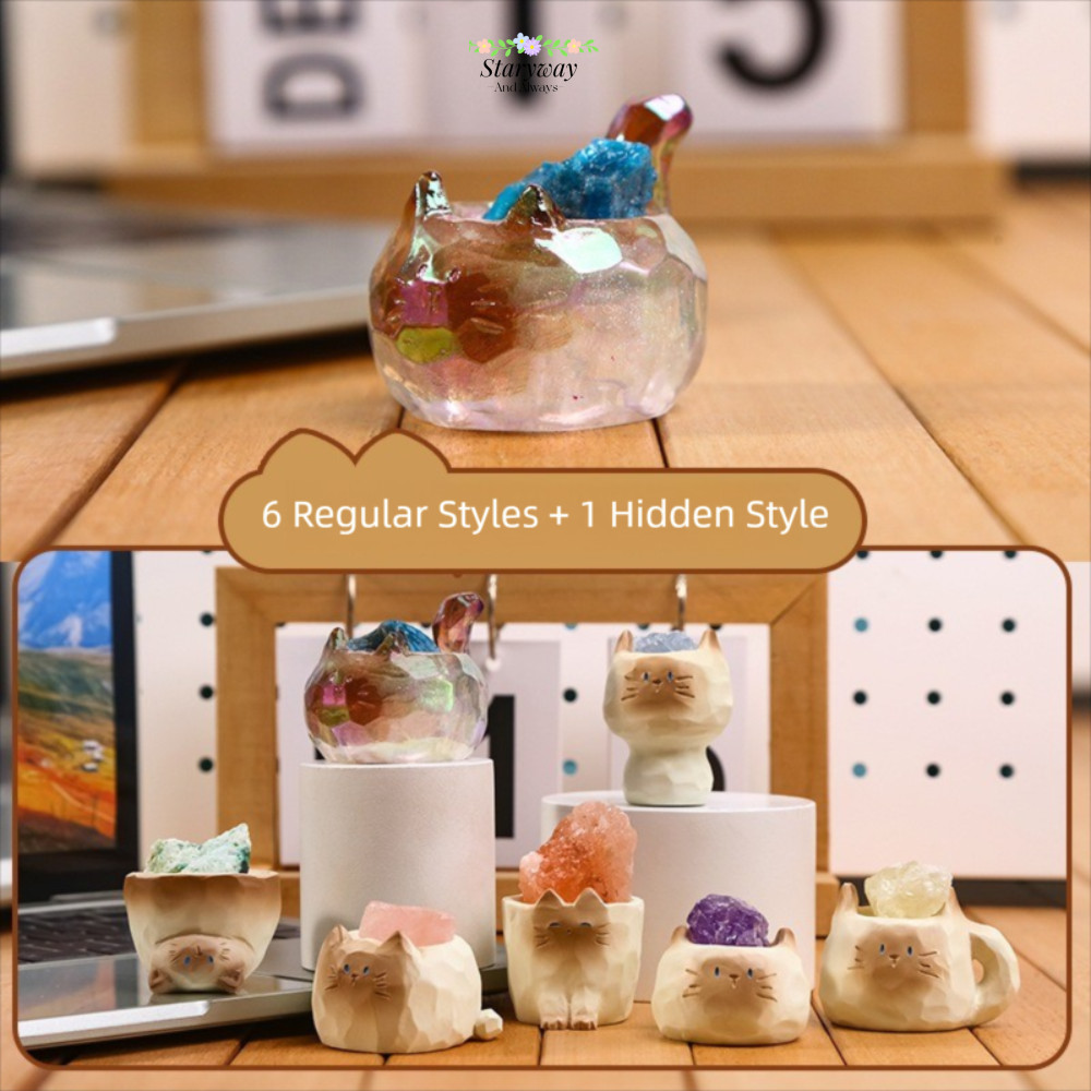 STARYSWAY 1/6 ชิ้นกล่อง, Mini Mao Mao Play Decor กล่องแมว, Creative Craft Item คริสตัล Series Miniature รูปเครื่องประดับสะสมรายการ