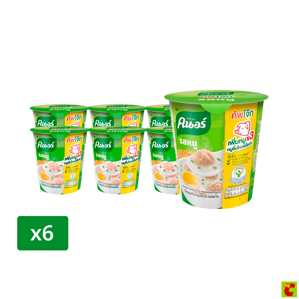 คนอร์ คัพโจ๊ก รสหมู น้ำหนักสุทธิ 32 ก. แพ็ค 6 ชิ้น