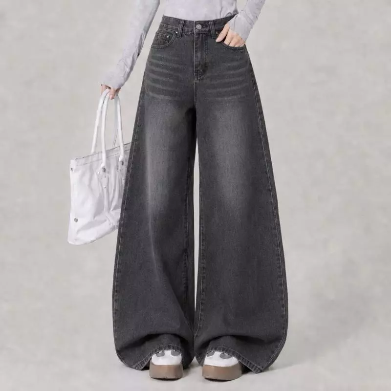 #403 (XS-6XL) jinjeans สีเทาเข้ม กางเกงยีนส์ขากระบอกใหญ่ baggy jeans
