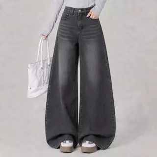 #403 (XS-6XL) jinjeans สีเทาเข้ม กางเกงยีนส์ขากระบอกใหญ่ baggy jeans