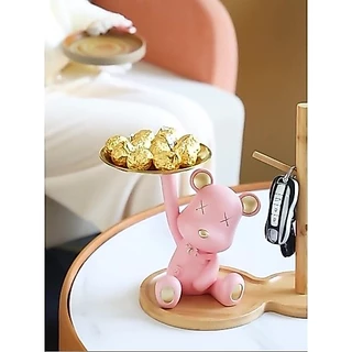 (🇹🇭พร้อมส่ง) ของตกแต่งบ้าน ตุ๊กตาหมีนำโชค หมีถือถาด ถาดเก็บกุญแจ/ของกินเล่น/เครื่องสำอาง ส่งไว