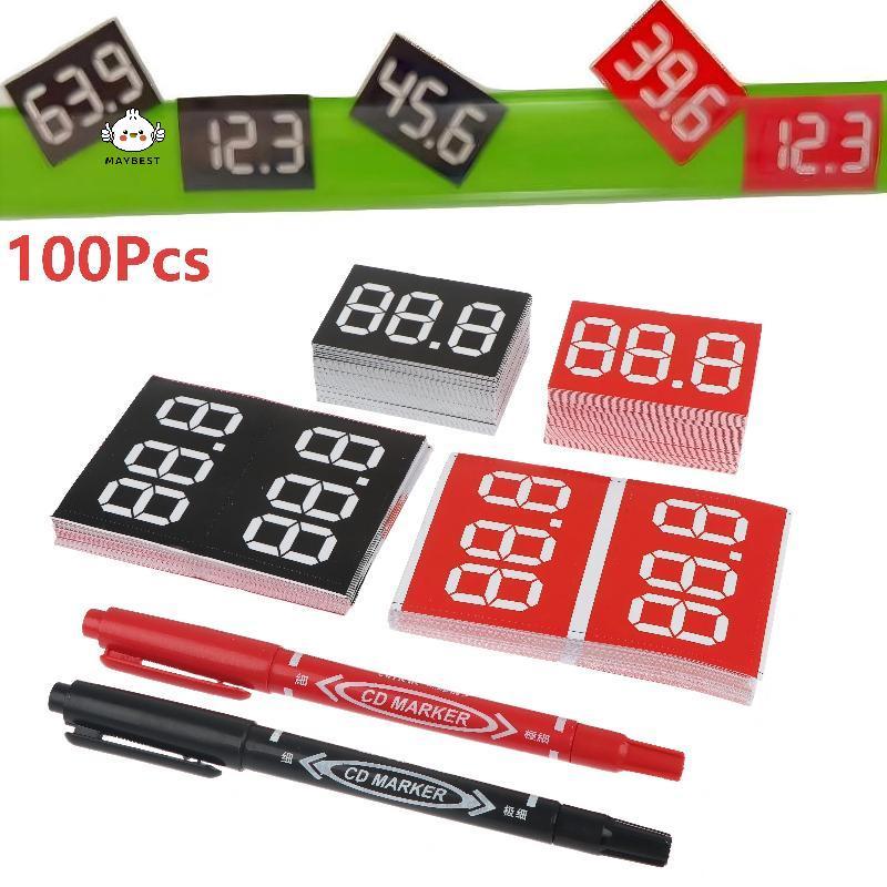 {maybest} 100 ชิ้น Multi Use Self Adhesive Erasable Mark Cards พร้อมปากกากันน้ํา Digital Price Tags 