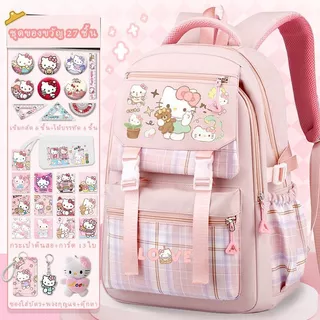 กระเป๋านักเรียนผ้าไนลอนลายเฮลโลคิตตี้ Hello Kitty การ์ตูนน่ารัก ปกป้องกระดูกสันหลัง กันน้ำ ความจุมาก เหมาะเด็กผู้หญิงประ