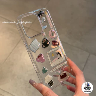สติกเกอร์เจลลี่ การ์ตูนแมว DIY For iPhone 15 11 12 13 14 16 17 Pro Max 7 8 Plus XR X XS Plus เคส โปร่งใส กันกระแทก Case
