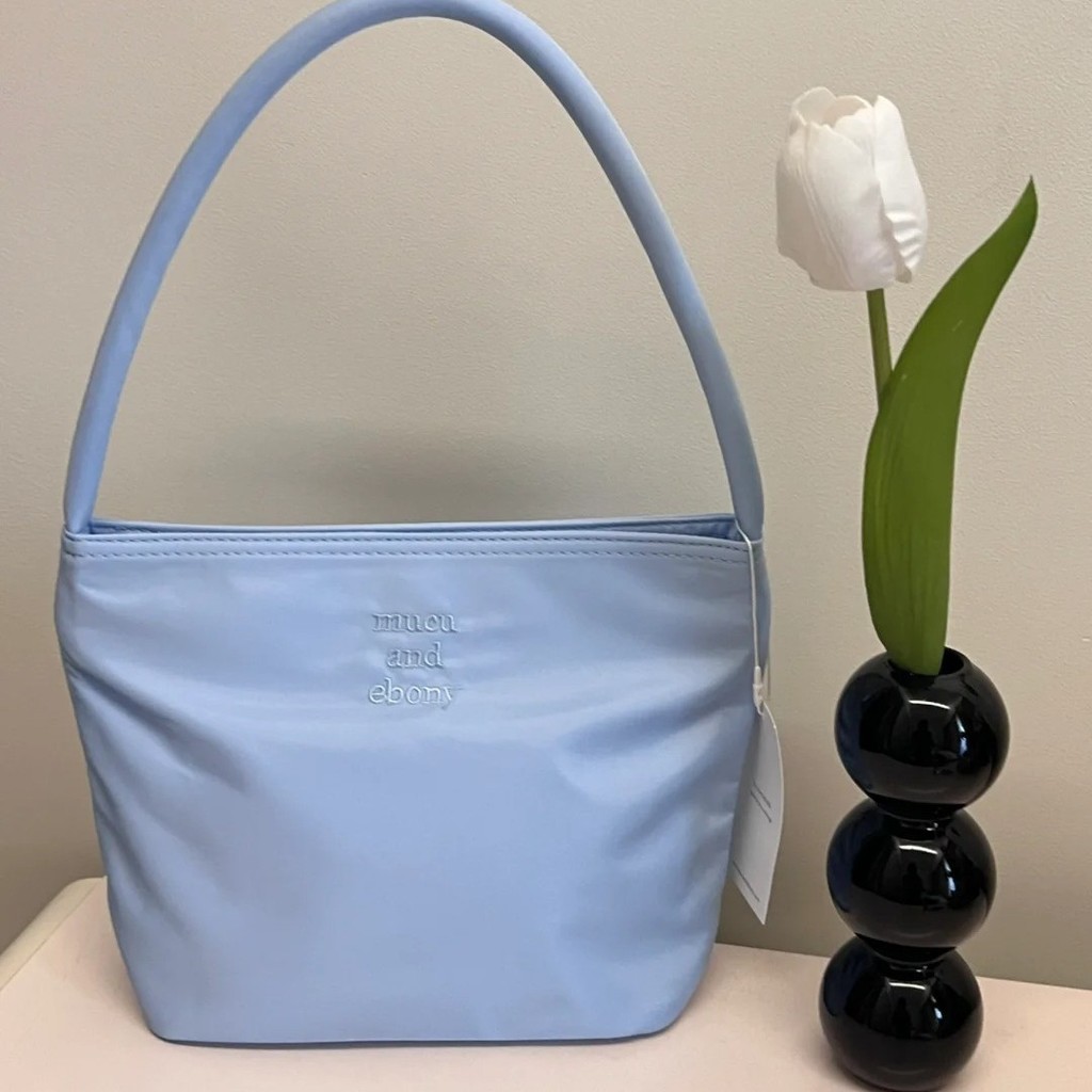 mucu and ebony Handheld tote bag with letter embroidery, nylon bag, small square bag