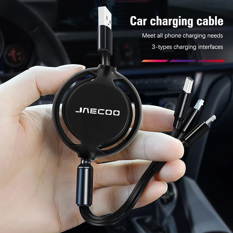 รถ 3 In 1 Retractable Micro Data Wire USB Type C 100w Fast Charging สําหรับ CHERY J7 JAECOO 7 8 5 J8