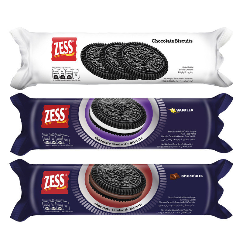 พร้อมสต็อก จัดส่งรวดเร็วมาเลเซีย zess Jess Brand Vanilla Chocolate Flavour Sandwich Biscuits Bagged 