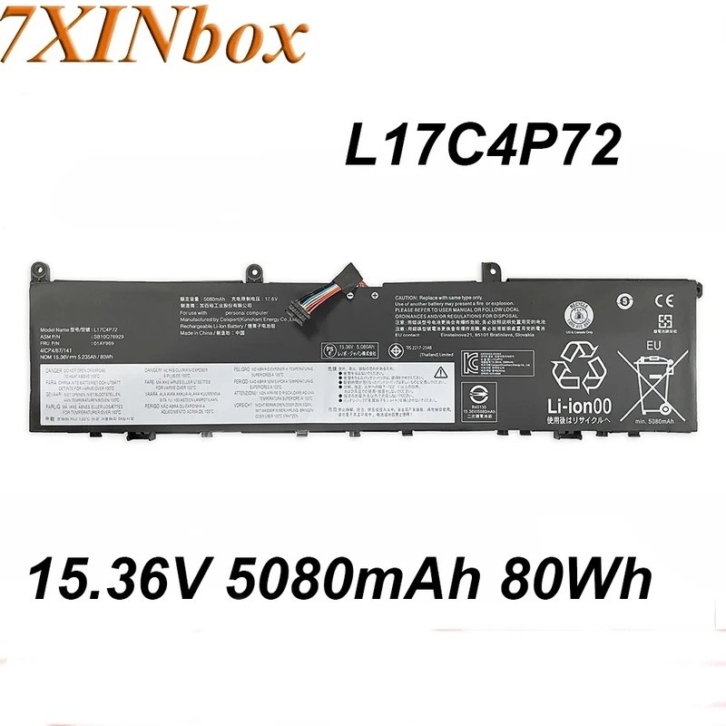 7XINbox L17C4P72 15.36V 5080mAh แบตเตอรี่แล็ปท็อปสําหรับ Lenovo ThinkPad X1 Extreme Gen 1 Gen 2 Extr