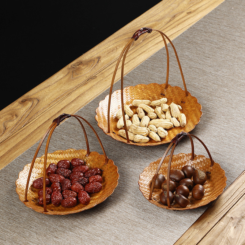 Hand-woven fruit basket, bamboo woven fruit basket, Chinese-style home-use dried fruit snack basket,