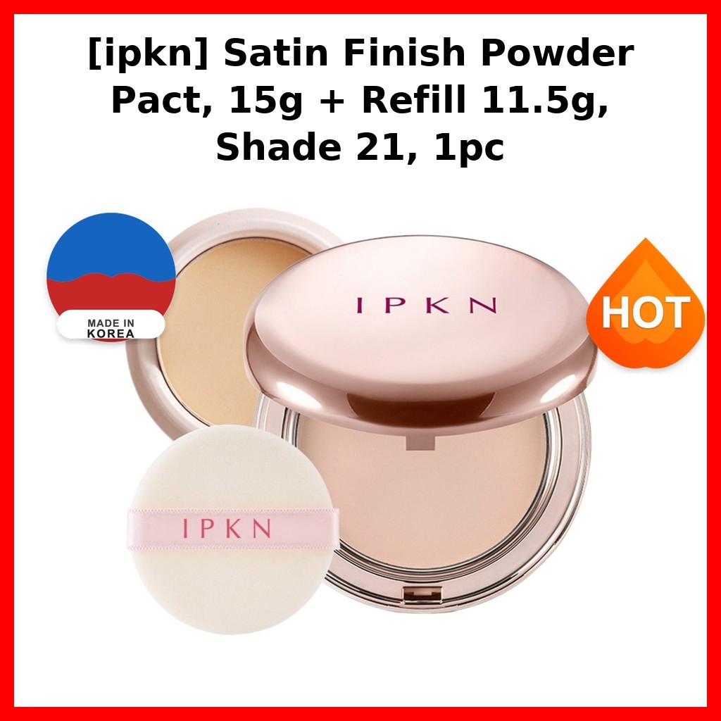 [ipkn] Satin Finish Powder Pact, 15g + รีฟิล 11.5g, Shade 21, 1pc / Korean Powder Pact / Satin Finis