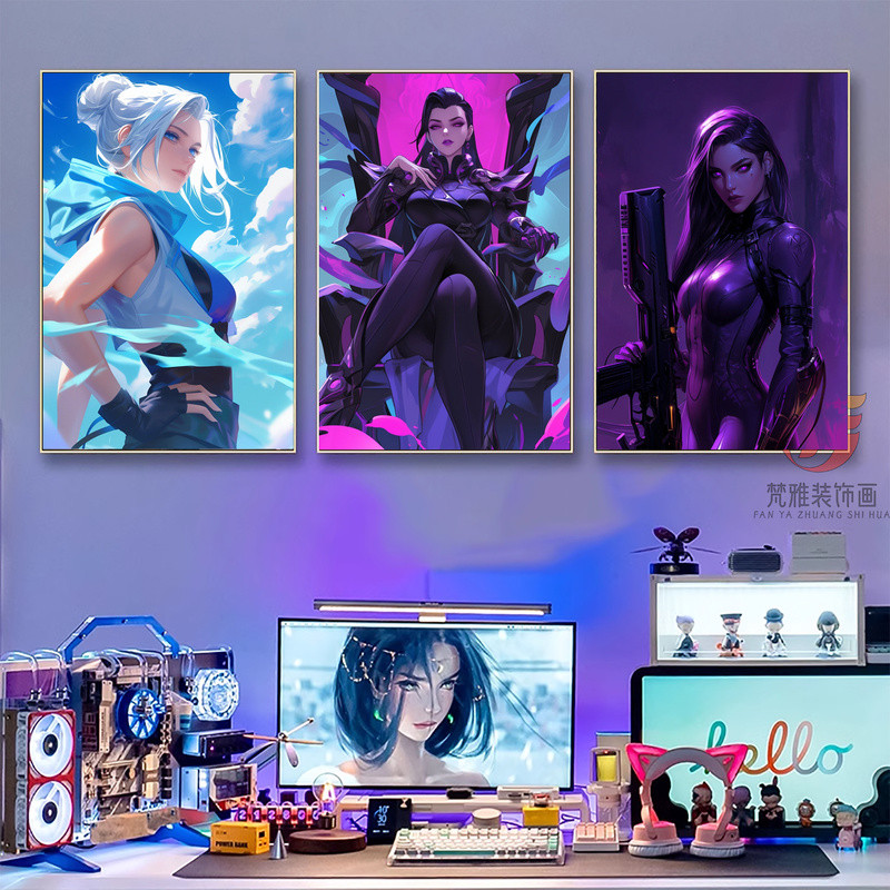 Fearless Contractant Valorant Valorant ภาพวาดตกแต่ง Jett Jett Neon Internet Cafe Gaming Room ภาพวาด