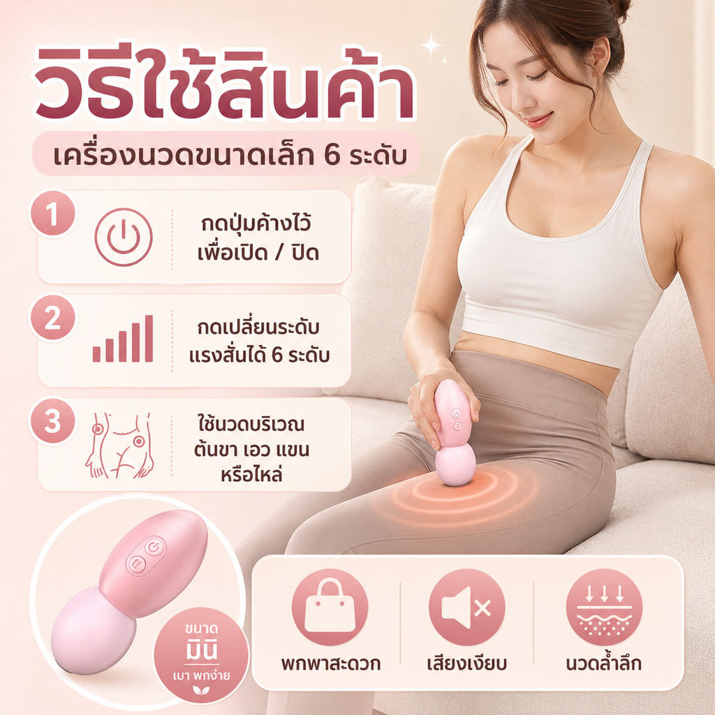 ปืนนวดกระชับกล้ามเนื้อ  พกพาสะดวก ใช้หลังออกกำลังกาย ผ่อนคลายได้ทุกที่ เหมาะสำหรับนวดคลายกล้ามเนื้อแขน ต้นขา และเอว รูปที่ 2