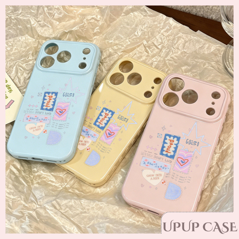 UPUP - เคสโทรศัพท์ รูปหัวใจ เนื้อนุ่มเงา ใช้ได้กับเคส iPhone 11 เคส iPhone 17 Pro Max ป้ายสไตล์เกาหลี