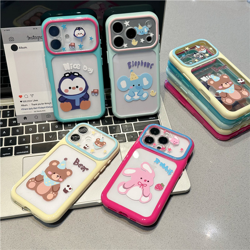เคสโทรศัพท์เหมาะสําหรับiPhone 11 12 13 14 15 16 17 Pro max Plus Airน่ารักช้างหมีShock-resistant Shoc