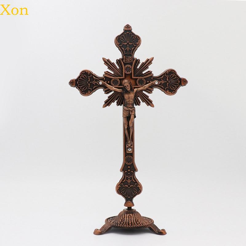 Xon Intricate Tabletop Crucifix Sculpture สําหรับตกแต่งสํานักงาน Alter Sculpture