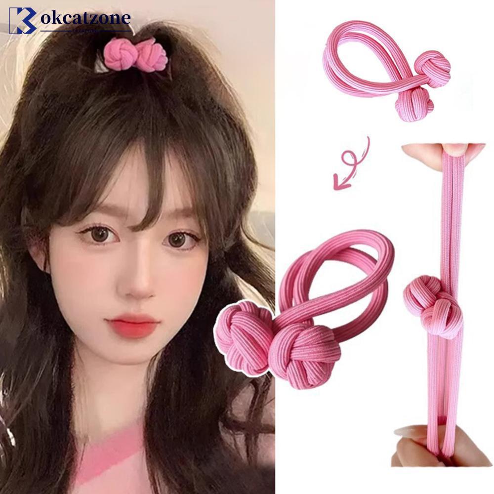 OKCATZONE Simple Elastic Hair Ties Knotted Scrunchies ยางนุ่มผมหางม้ายางรัดผมหัวเชือกผู้หญิงอุปกรณ์เ