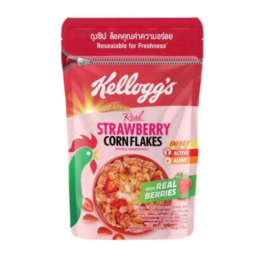 เคลล็อกส์ คอร์นเฟลกส์สตอเบอร์รี Kellogg’s Strawberry Corn Flakes 55g.
