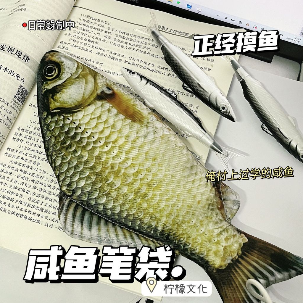 Preferred#Creative simulated crucian carp pencil case, unique and funny salted fish pencil case, mar