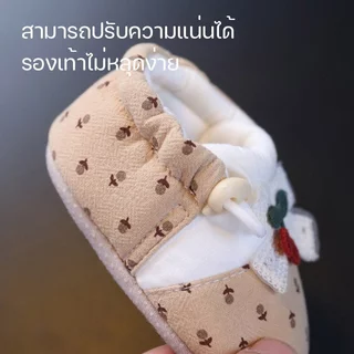 รองเท้าเด็กผ้าฝ้ายนุ่มระบายอากาศกันลื่น Prewalker สายคล้องน่ารักเชอร์รี่พิมพ์ทารกแรกเกิด 0 12 เดือน