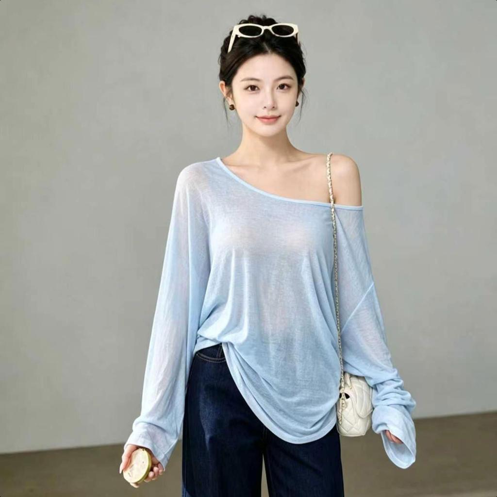 เสื้อกันแดดสตรีผ้าเทนเซลล์ สไตล์สวมสบายสำหรับหน้าร้อน เนื้อผ้าบางระบายอากาศดี ใส่เย็นสบายเหมือนสัมผัสความเย็นจากน้ำแข็ง