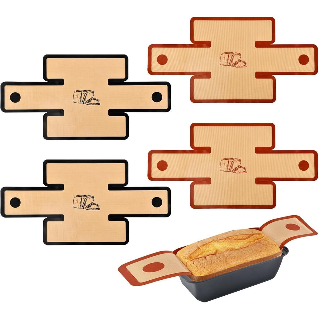 4 ชิ้นซิลิโคนขนมปัง Loaf Pan Liners, Reusable ขนมปังเบเกอรี่ซิลิโคนสลิง, Nonstick Sourdough Baking S