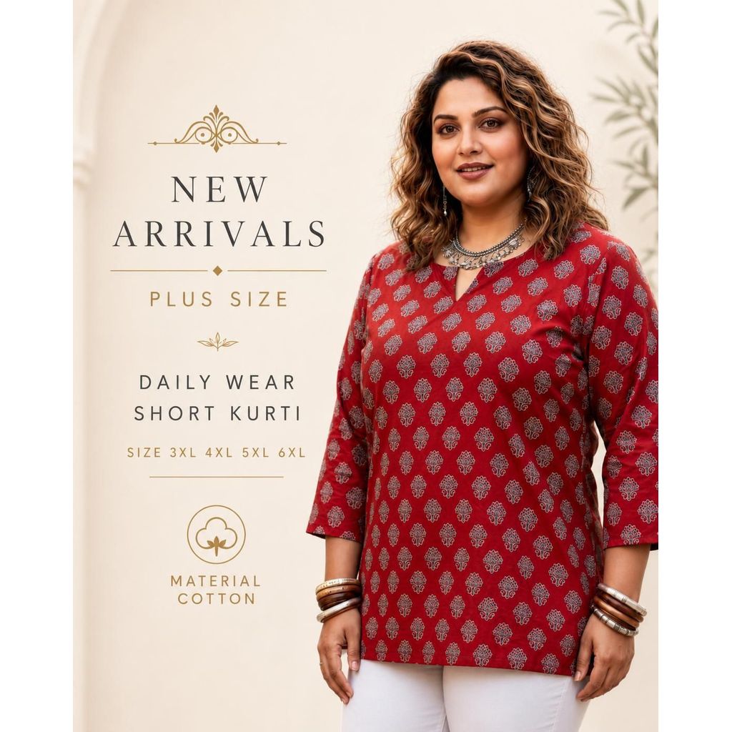 NEW PLUS SIZE Janvi Casual Short Kurti Sizes 3XL–6XL